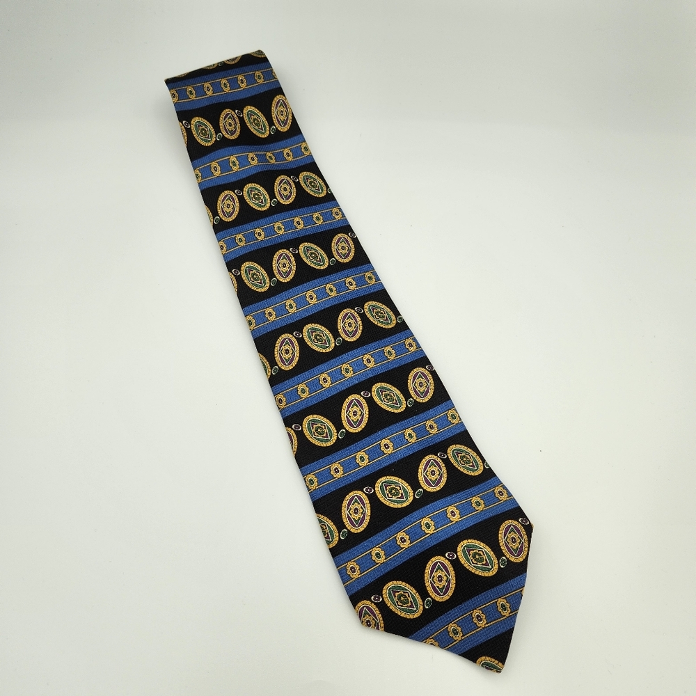 Vintage Tommy Hilfiger‎ Tie Medallion Blue Green Gold